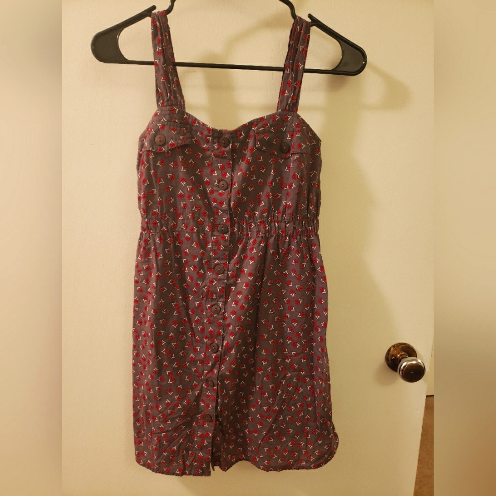 Heritage 1981 midi dress gray-brown w/ red flower type print, cotton Size Small